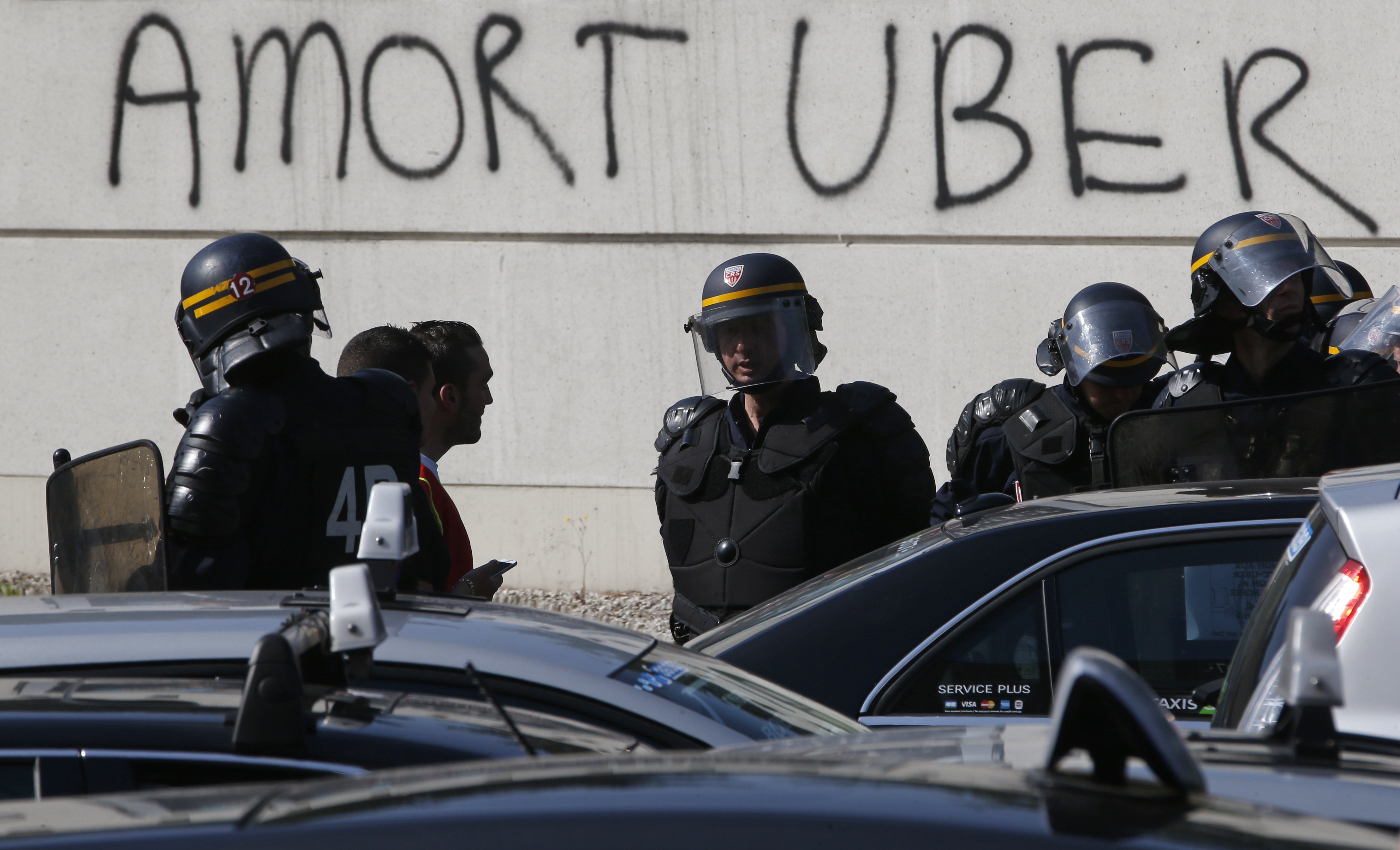 French taxi drivers on strike protest Uber on June 25, 2015. Via businessinsider.com.