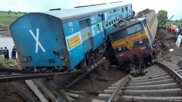 Heavy rain led to flash floods damaging rails, causing two trains to derail in India. August 2015. Image Courtesy of bbc.com.