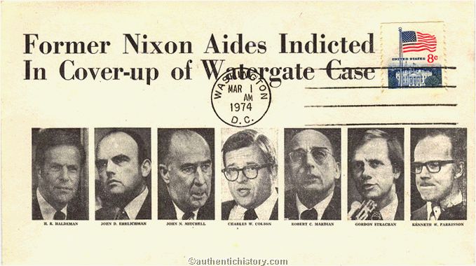 Postal Cover Former Nixon Aides Indicted In Cover up of Watergate Case. Via authentichistory.com.